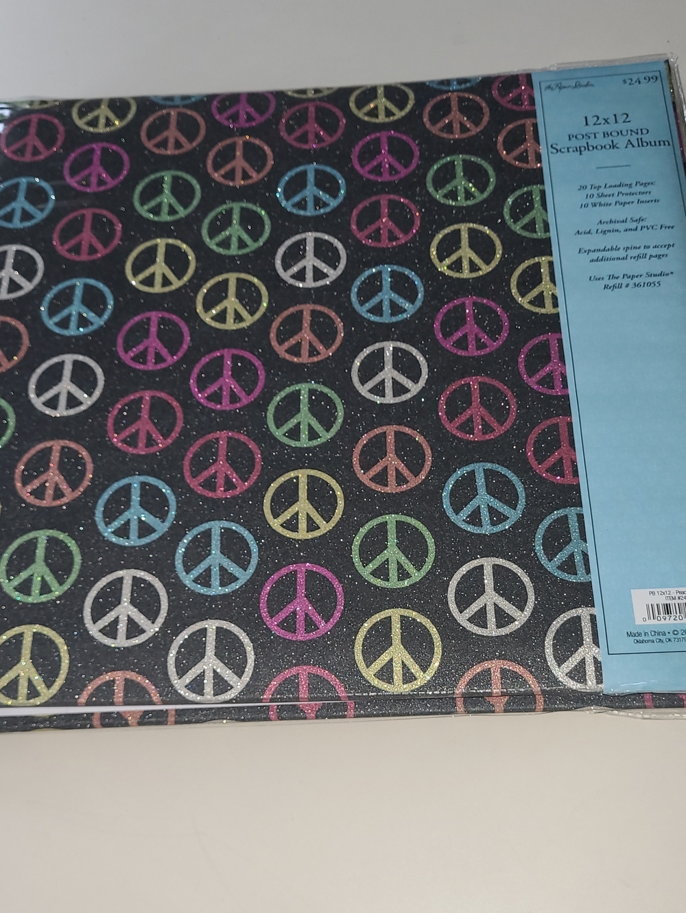 Peace Sign Scrapbook Album - Glitter Multicolor on Black